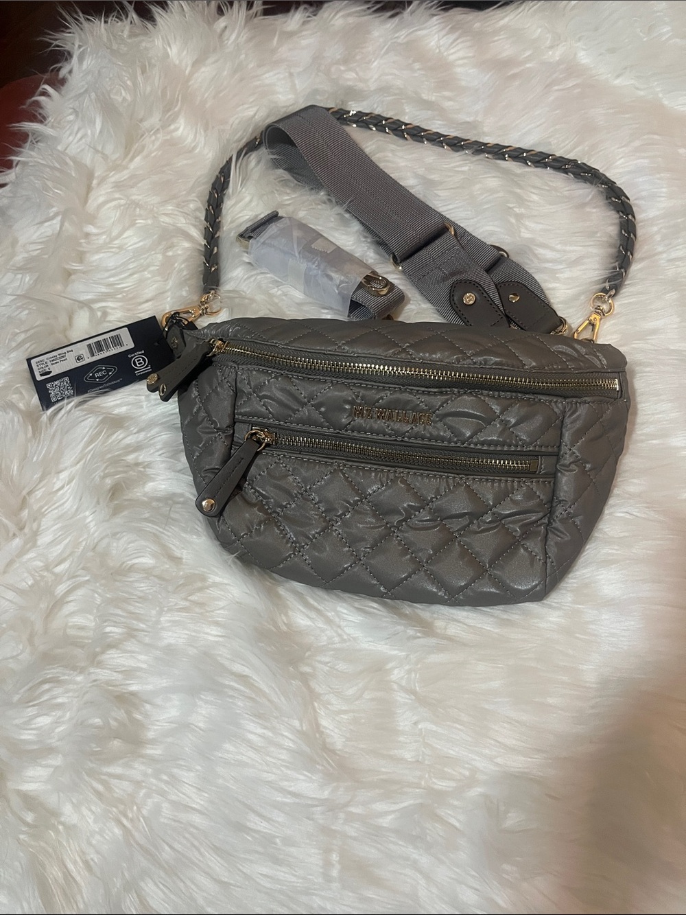 MZ Wallace Quilted Gray Crossbody with Gold Hardware - Picture 2 of 5